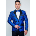 Royal Blue Tapestry Floral Slim Fit Tuxedo Jacket